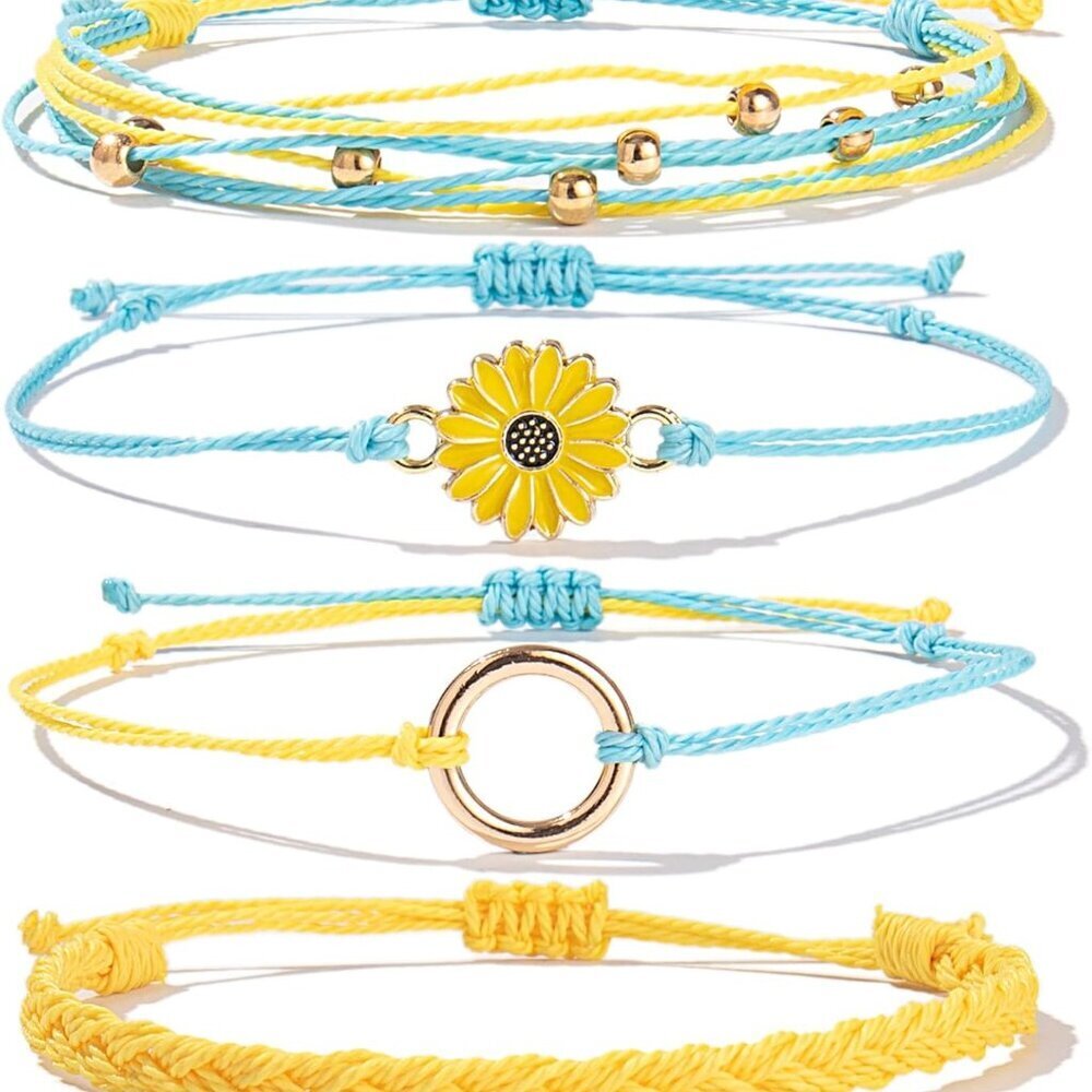 Sunflower String Bracelet Handmade Braided Rope Charms Boho Surfer Bracelet for